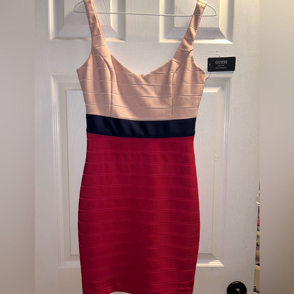 NEW Guess dress play pink, dark pink navy blue stripe